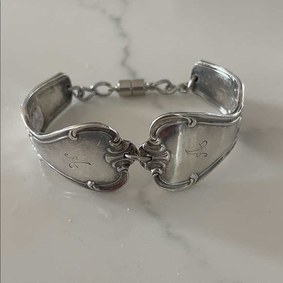 Handmade Jewelry - Vintage Silverware Spoon bracelet. Signature 1950 monogrammed with “A”